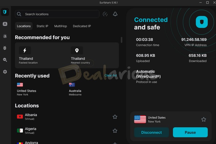 Surfshark VPN Homescreen
