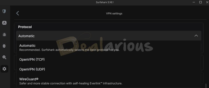 VPN protocols supported by Surfshark