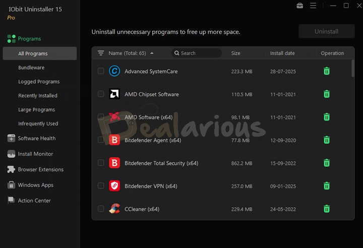 Interface of IObit Uninstaller 15 Pro