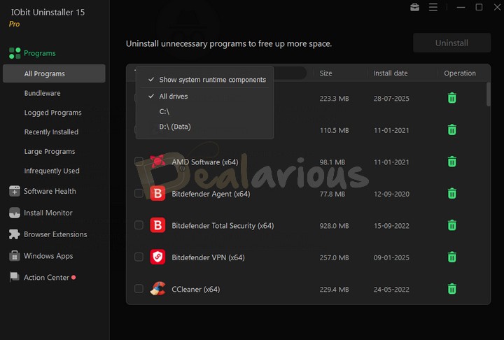 Software filter in IObit Uninstaller 15