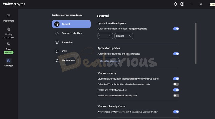 Malwarebytes Premium Security Review: General Settings