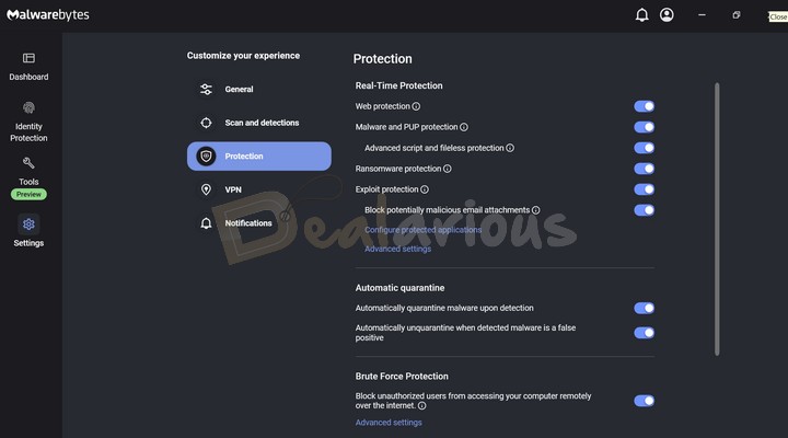 Real time protection in Malwarebytes