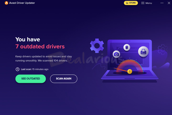 Avast Driver Updater interface showing scan results