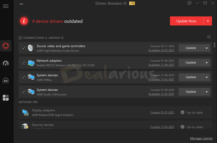 Driver Booster scan results in IObit