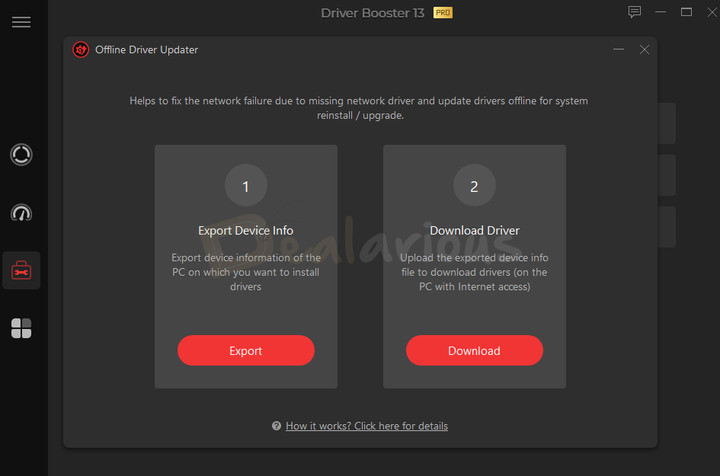 Driver Booster interface showing the Offline Driver Updater tool