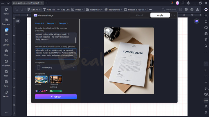 PDFelement 12 AI Image Generation AI Image Generator creating visuals from text prompts with different style options