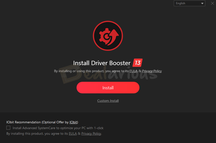 Driver Booster 13 installer showing optional offer checkbox during installation