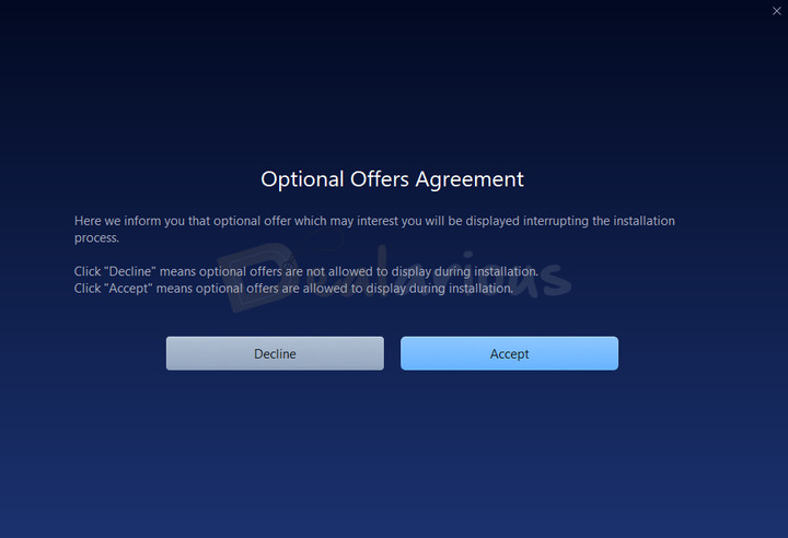 Advanced SystemCare Pro 19 installation screen showing Optional Offers Agreement with options to Accept or Decline additional offers.