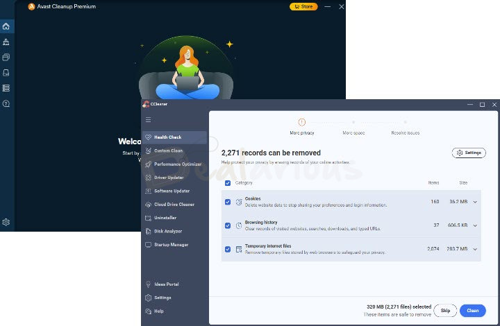 Avast Cleanup Vs CCleaner Interface Avast Cleanup Vs CCleaner Interface Comparison