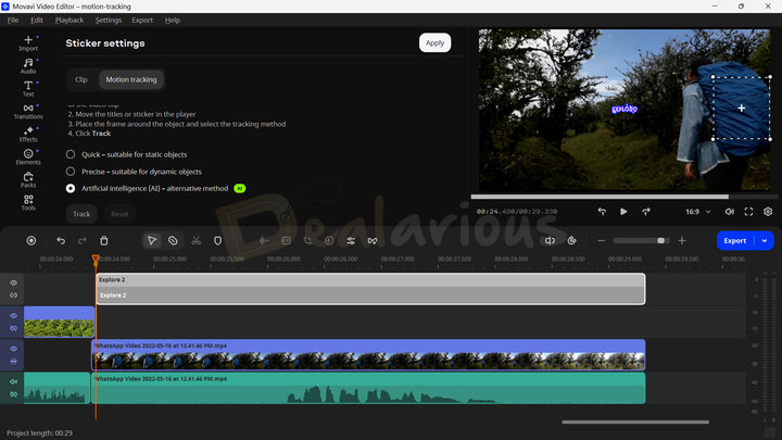 Using the Motion tracking feature to automatically attach text or graphics to a moving object in a video