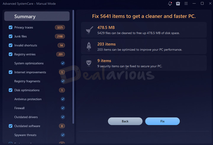 Advanced SystemCare scan results displayed after system analysis