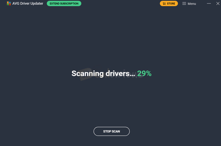 AVG Driver Updater Scan Progress Screenshot of AVG Driver Updater scanning the system for outdated drivers.