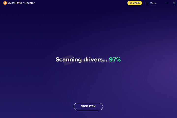 Avast Driver Updater Scan Screen Avast Driver Updater running a system scan for missing and outdated drivers.