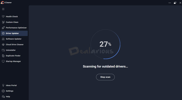 CCleaner Pro Driver Scanning CCleaner Pro scanning the device for missing or outdated drivers.