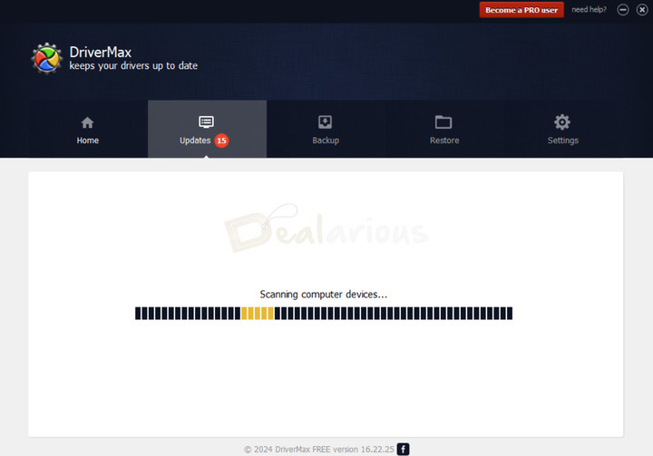 DriverMax Scan Window Screenshot of DriverMax Pro running a driver scan.