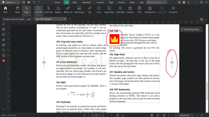 SwifDoo PDF Edit mode showing marked elements that cannot be selected or moved.