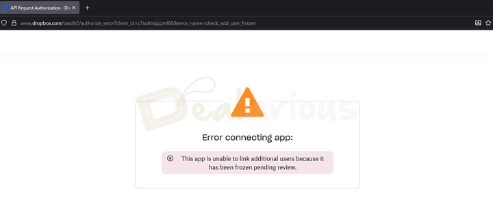 Error displayed in SwifDoo PDF when attempting to share a file to Dropbox.