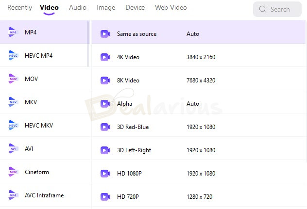 Wondershare UniConverter 17 showing various video and audio output formats available for conversion.