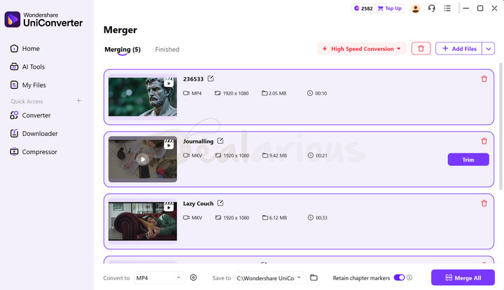 Merging Videos in UniConverter 17
