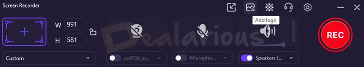 UniConverter 17 Screen Recorder settings with options for custom size, logo, and mosaic.
