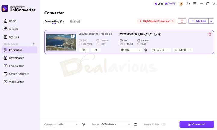 Wondershare UniConverter 17 displaying imported DVD content before starting the conversion process.