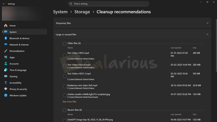 Windows 11 Storage Cleanup Recommendations Windows 11 Storage Cleanup recommendations showing categories of junk files with selectable checkboxes for removal.