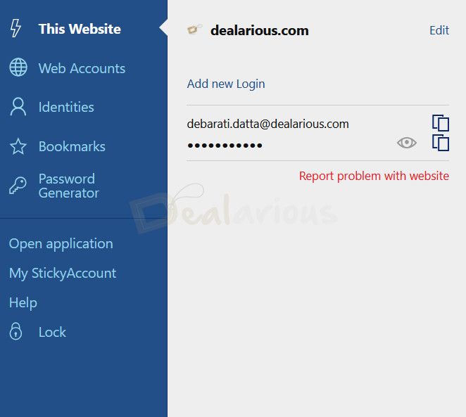 Sticky Password Browser Extension Login Autofill Sticky Password browser extension showing saved website login details