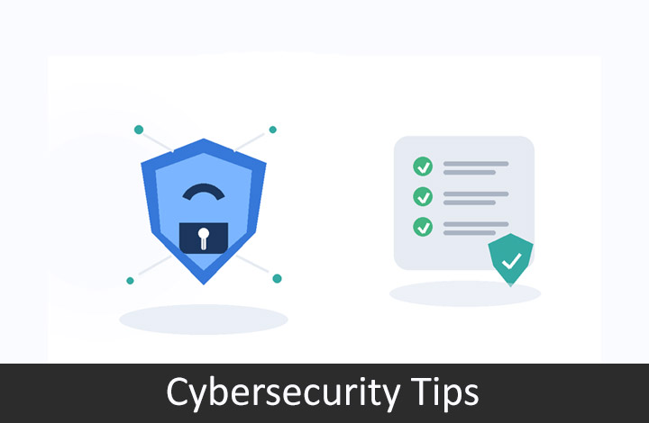 cybersecurity-tips-featured Shield icon next to a checklist icon, with text "Cybersecurity Tips"
