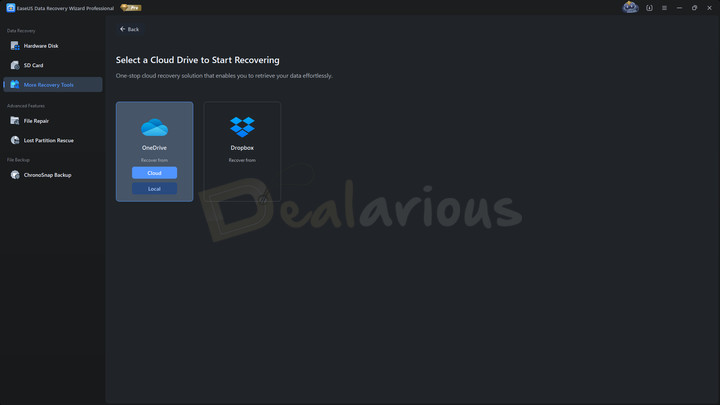EaseUS cloud drive recovery options EaseUS Data Recovery Wizard Pro cloud data recovery feature with OneDrive and Dropbox support