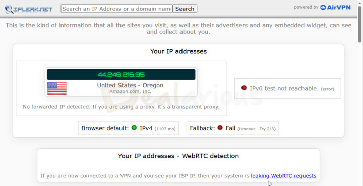 Avast-VPN-IP-Leak-Test-IPLeak Avast SecureLine VPN IP leak test showing masked IP address and WebRTC leak detection results.