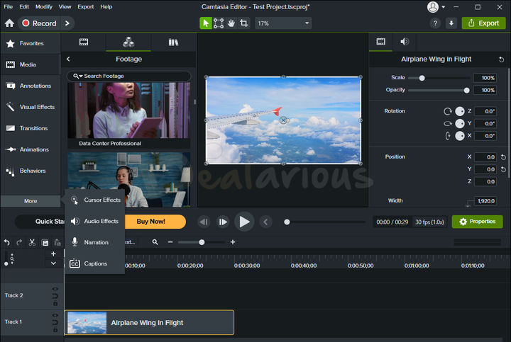 Camtasia-Editor-Interface Camtasia video editor interface showing the timeline, media library, and editing workspace.