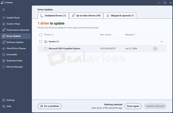 ccleaner-7-pro-driver-updater CCleaner Driver Updater displaying one outdated driver ready for update