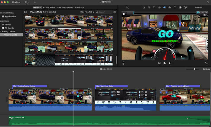 imovie-video-editor-interface-macos iMovie video editor interface on macOS showing the media browser, video preview, and editing timeline.