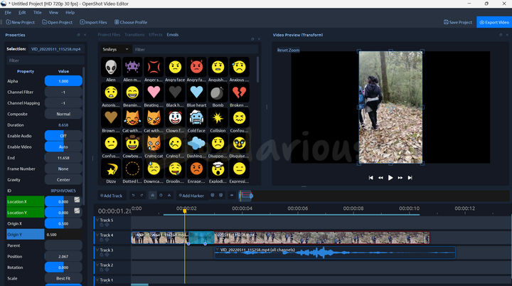 openshot-video-editor-interface OpenShot Video Editor interface showing the timeline, video preview, project files, effects, and editing workspace.