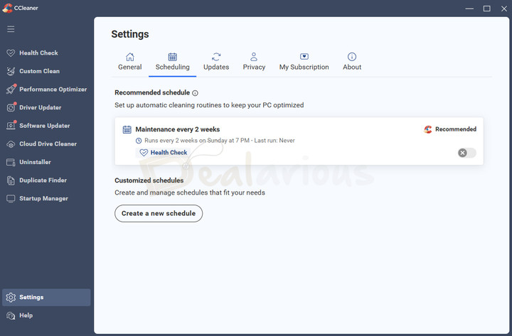 scheduled-automatic-cleaning-ccleaner-7 CCleaner Scheduling settings for automated Health Check maintenance tasks.