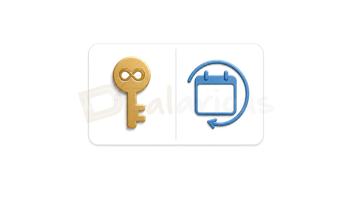 understand-license-before-buying Perpetual licence shown as a key and subscription shown as a renewing calendar