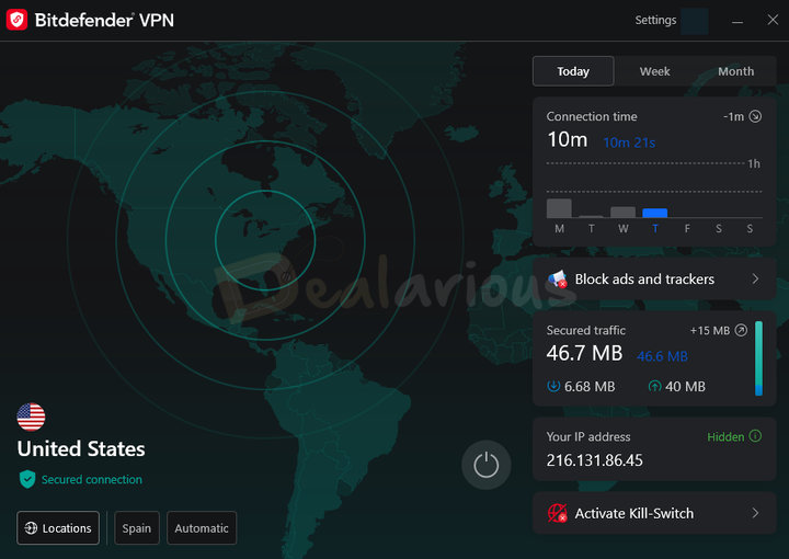 bitdefender-vpn-activation-success Bitdefender VPN connected successfully with a secure connection after activation