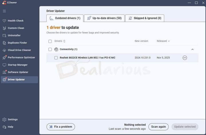ccleaner-driver-updater CCleaner Driver Updater displaying one outdated driver ready for update