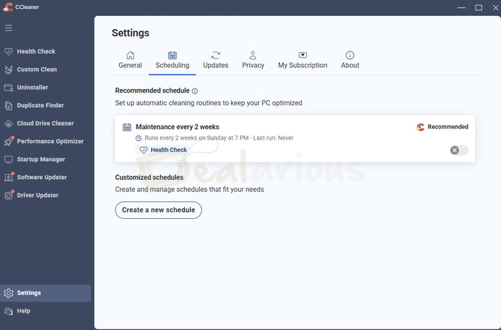 scheduled-auto-cleaning-ccleaner-pro CCleaner Scheduling settings for automated Health Check maintenance tasks.