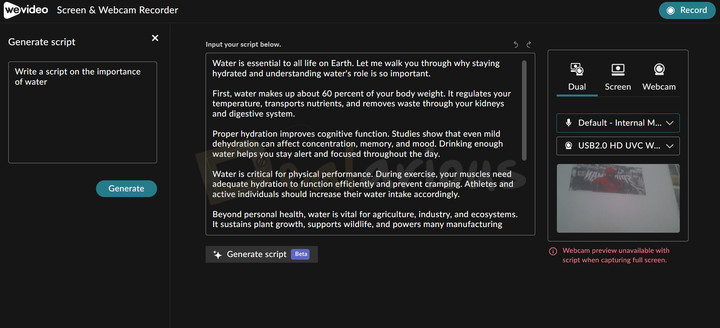 wevideo-screen-webcam-recorder-script-generation WeVideo Screen and Webcam Recorder with AI script generation feature