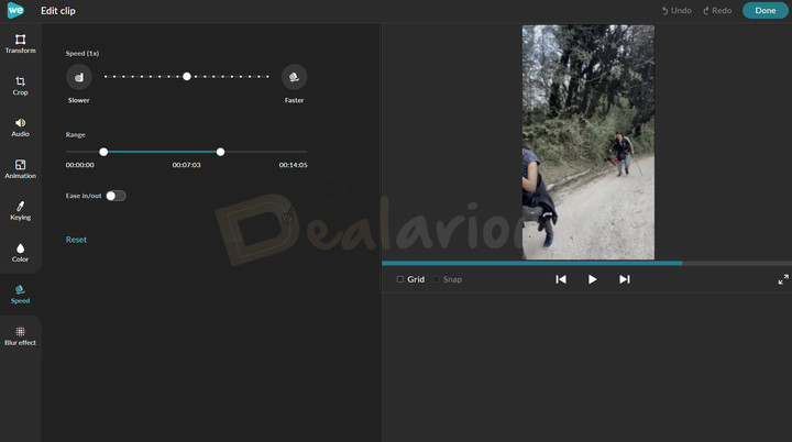 wevideo-speed-ramping-controls WeVideo speed ramping controls for adjusting video speed across a selected range.