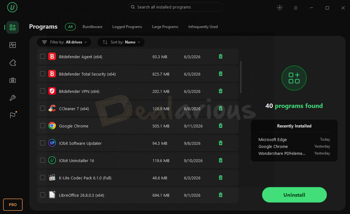 iobit-uninstaller-16-interface IObit Uninstaller 16 Programs interface showing installed applications and uninstall options