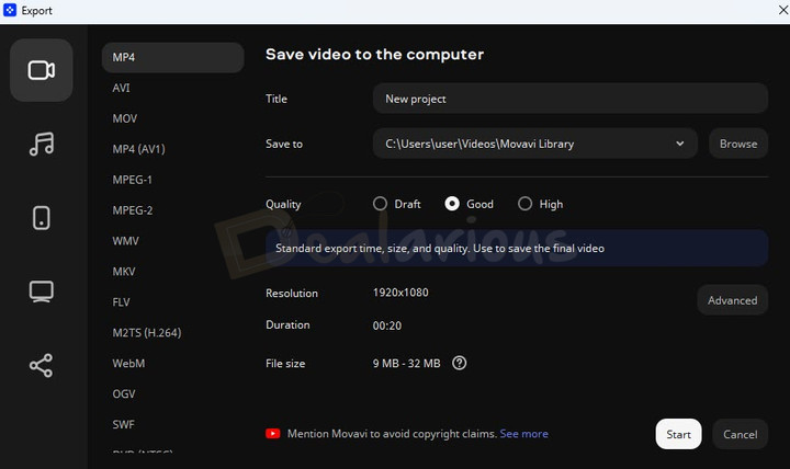 movavi-video-editor-2027-export-options-formats-quality Movavi Video Editor 27 export options with video formats and quality settings