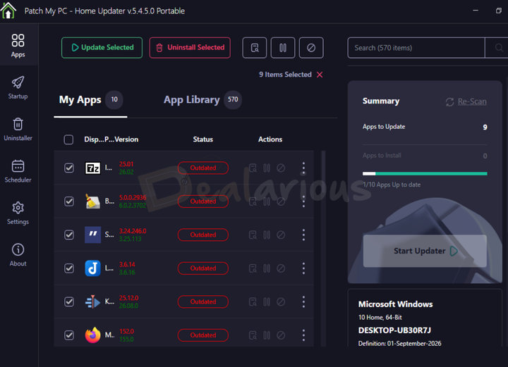 patch-my-pc-home-updater-showing-outdated-apps Patch My PC Home Updater main dashboard displaying a list of all the outdated apps
