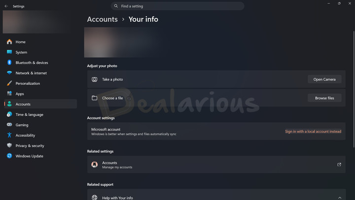 windows-11-switch-to-local-account Option to switch from a Microsoft account to a local account.