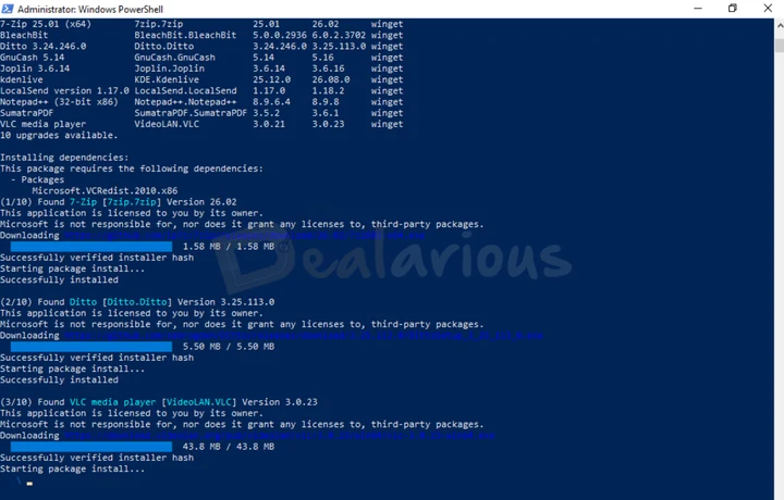WinGet Update in Process WinGet installing app updates in Windows PowerShell