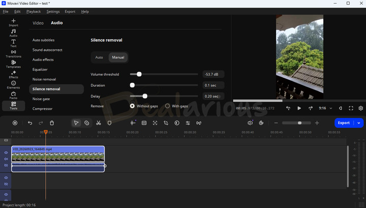 movavi-video-editor-silence-removal Testing the Silence removal tool in Movavi to automatically cut silent sections from a video