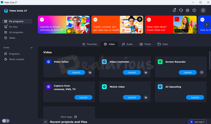 movavi-video-suite-2027-video-section Movavi Video Suite 2027 Video tools section showing options for video editing, conversion, and screen recording